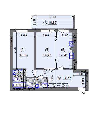 2-комнатная 70.55 м² в ЖК Липинка от 26 800 грн/м², Киев