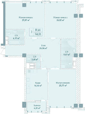 3-комнатная 146.56 м² в ЖК Бульвар Фонтанов от 71 280 грн/м², Киев