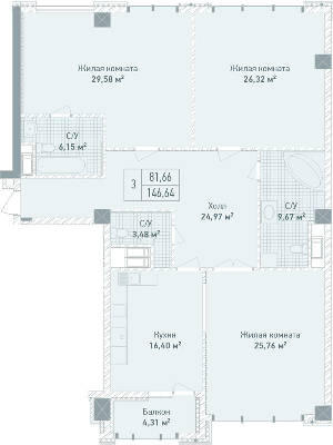 3-комнатная 146.64 м² в ЖК Бульвар Фонтанов от 71 280 грн/м², Киев