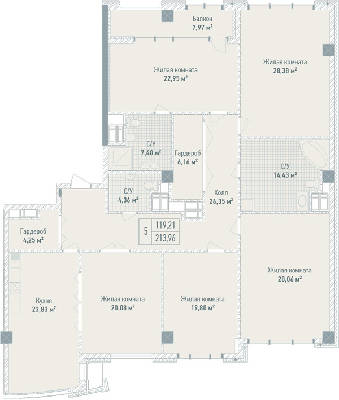 5+ комнат 213.96 м² в ЖК Бульвар Фонтанов от 71 280 грн/м², Киев