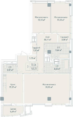 3-комнатная 143.23 м² в ЖК Бульвар Фонтанов от 71 280 грн/м², Киев