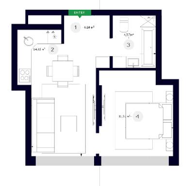 1-кімнатна 35.5 м² в ЖК White Lines від 38 300 грн/м², Київ