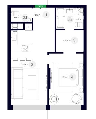 1-кімнатна 47.99 м² в ЖК White Lines від 70 250 грн/м², Київ