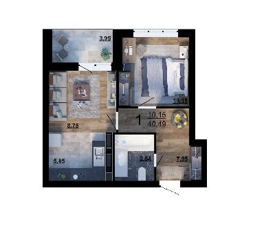 1-комнатная 40.49 м² в ЖК Парковый квартал «Город цветов» от 24 700 грн/м², Киев