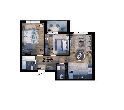 2-комнатная 61.84 м² в ЖК Парковый квартал «Город цветов» от 25 700 грн/м², Киев
