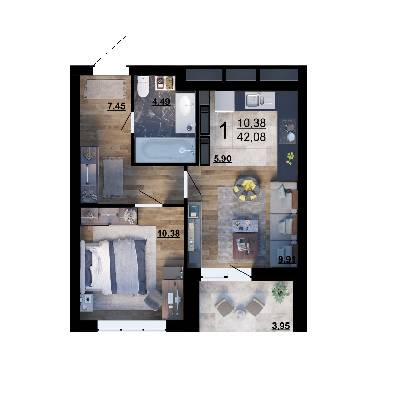 1-комнатная 42.08 м² в ЖК Парковый квартал «Город цветов» от 24 700 грн/м², Киев
