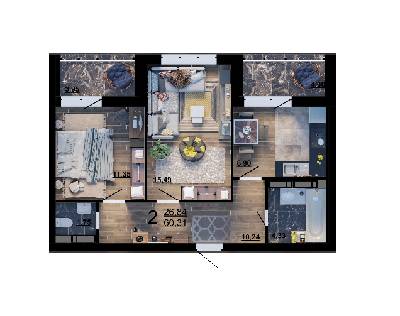 2-комнатная 60.31 м² в ЖК Парковый квартал «Город цветов» от 25 700 грн/м², Киев