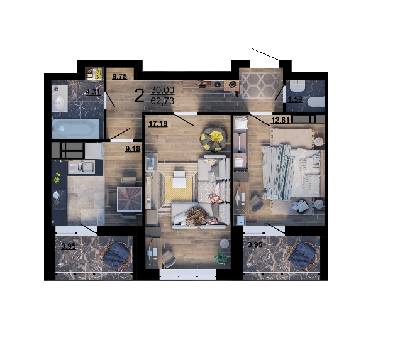2-комнатная 62.73 м² в ЖК Парковый квартал «Город цветов» от 25 700 грн/м², Киев