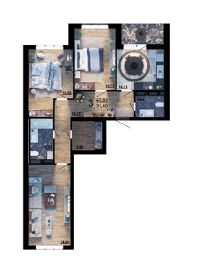 3-комнатная 91.4 м² в ЖК Парковый квартал «Город цветов» от 24 200 грн/м², Киев