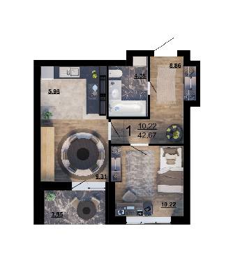 1-комнатная 42.67 м² в ЖК Парковый квартал «Город цветов» от 24 700 грн/м², Киев