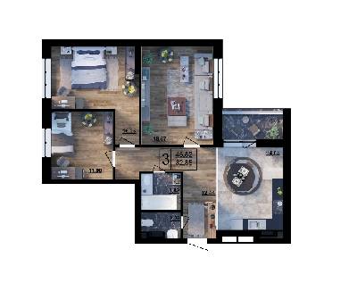 3-комнатная 82.85 м² в ЖК Парковый квартал «Город цветов» от застройщика, Киев