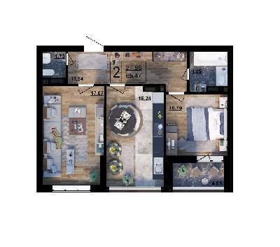 2-комнатная 65.47 м² в ЖК Парковый квартал «Город цветов» от 25 700 грн/м², Киев
