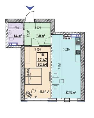 1-комнатная 52.64 м² в ЖК Ривьера от 24 300 грн/м², Киев