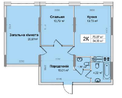 2-комнатная 75.27 м² в ЖК Ривьера от 24 000 грн/м², Киев