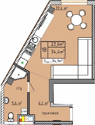 1-кімнатна 34.4 м² в ЖК Aqua Marine від 19 750 грн/м², Одеса
