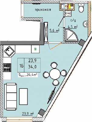 1-кімнатна 34 м² в ЖК Aqua Marine від 22 300 грн/м², Одеса