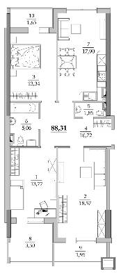 3-кімнатна 88.31 м² в Мкрн Таїровські сади від 23 400 грн/м², с. Лиманка