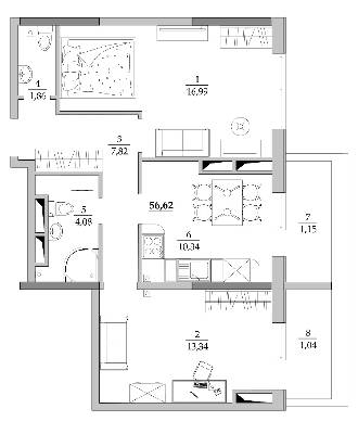 2-кімнатна 56.62 м² в Мкрн Таїровські сади від 19 077 грн/м², с. Лиманка
