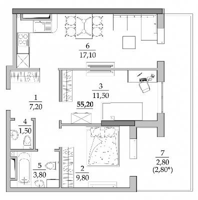 2-кімнатна 55.2 м² в Мкрн Таїровські сади від 19 500 грн/м², с. Лиманка