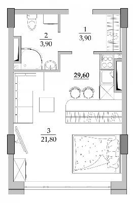 Смарт 29.6 м² в Мкрн Таїровські сади від 19 600 грн/м², с. Лиманка