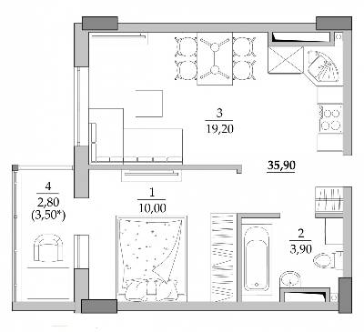 1-кімнатна 35.9 м² в Мкрн Таїровські сади від 19 250 грн/м², с. Лиманка