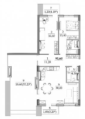 2-кімнатна 91.6 м² в Мкрн Таїровські сади від 15 950 грн/м², с. Лиманка