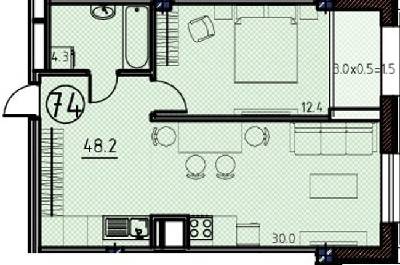 1-кімнатна 48.2 м² в КБ Простір на Кузнечній від 35 950 грн/м², Одеса