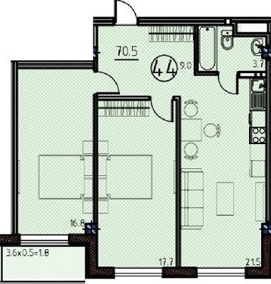 2-кімнатна 70.5 м² в КБ Простір на Кузнечній від 35 450 грн/м², Одеса