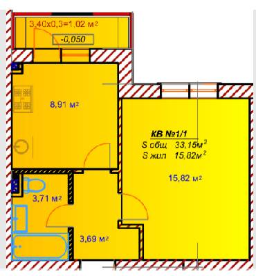 1-кімнатна 33.15 м² в ЖК Австрійський від 13 450 грн/м², смт Авангард