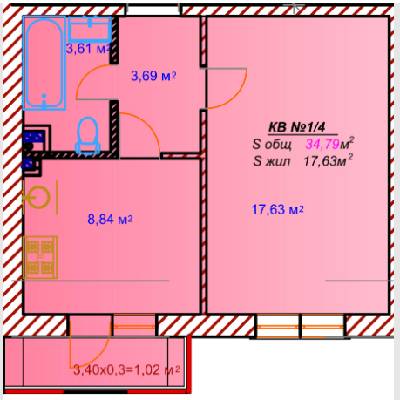 1-кімнатна 34.79 м² в ЖК Австрійський від 13 450 грн/м², смт Авангард