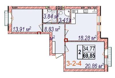 2-кімнатна 69.85 м² в ЖК Chelsea club house від 44 250 грн/м², Одеса