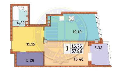 1-кімнатна 57.96 м² в ЖК Costa fontana від забудовника, Одеса