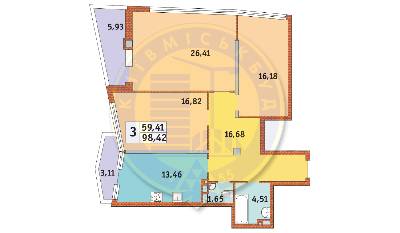 3-кімнатна 98.42 м² в ЖК Costa fontana від забудовника, Одеса