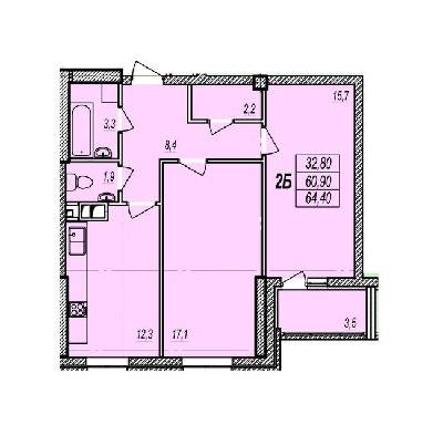 2-кімнатна 64.4 м² в ЖК Дмитрівський від забудовника, Одеса