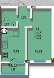 1-кімнатна 34.85 м² в ЖК Райдужний від 16 350 грн/м², Одеса