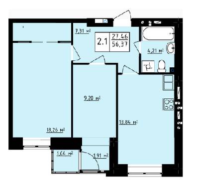 2-кімнатна 56.46 м² в ЖК Одеська Чайка (Сахарова) від 17 000 грн/м², с. Крижанівка