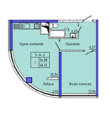 1-кімнатна 48.32 м² в ЖК Сорок п'ята перлина від 27 750 грн/м², Одеса