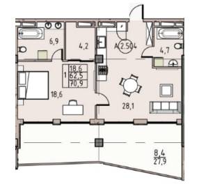1-кімнатна 70.9 м² в ЖК Простір на Донського від 22 400 грн/м², Одеса