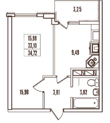 1-кімнатна 34.72 м² в ЖК Континент від 28 400 грн/м², Одеса