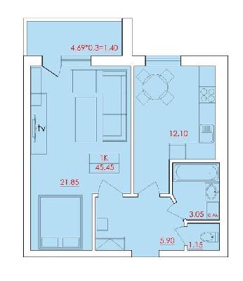 1-кімнатна 45.45 м² в ЖК Едельвейс від 11 900 грн/м², смт Хлібодарське