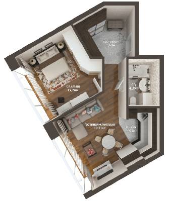 Свободная планировка 44.39 м² в ЖК Bartolomeo Resort Town от 36 800 грн/м², Днепр