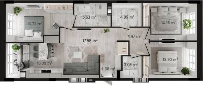 3-комнатная 101.55 м² в ЖК GENEVE от 23 500 грн/м², Днепр