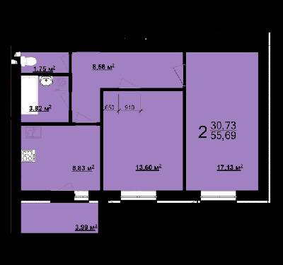 2-комнатная 55.69 м² в ЖК Мира-3 от 9 300 грн/м², Харьков