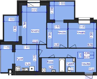 3-комнатная 80.09 м² в ЖК Олимпийский от 17 000 грн/м², Харьков