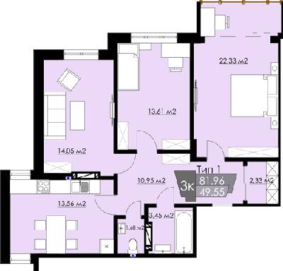 3-кімнатна 81.96 м² в ЖК Resident Hall від 18 750 грн/м², Львів