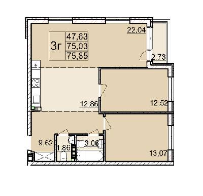 3-кімнатна 75.85 м² в ЖК Білий Шоколад від 16 250 грн/м², Львів