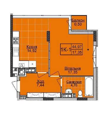 1-комнатная 44.97 м² в ЖК Карамель от 17 900 грн/м², Львов