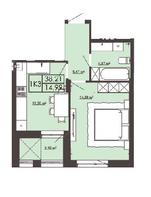 1-кімнатна 38.21 м² в ЖК Леополь Таун від забудовника, Львів