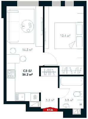 1-комнатная 36.2 м² в ЖК Atria City.Teremky от 30 400 грн/м², пгт Чабаны