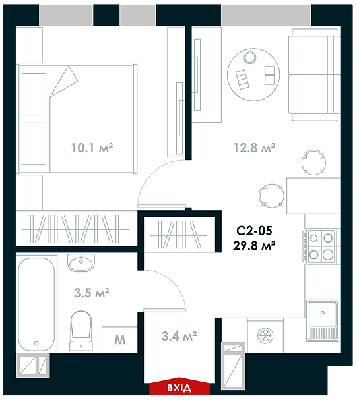 1-комнатная 29.8 м² в ЖК Atria City.Teremky от 30 400 грн/м², пгт Чабаны